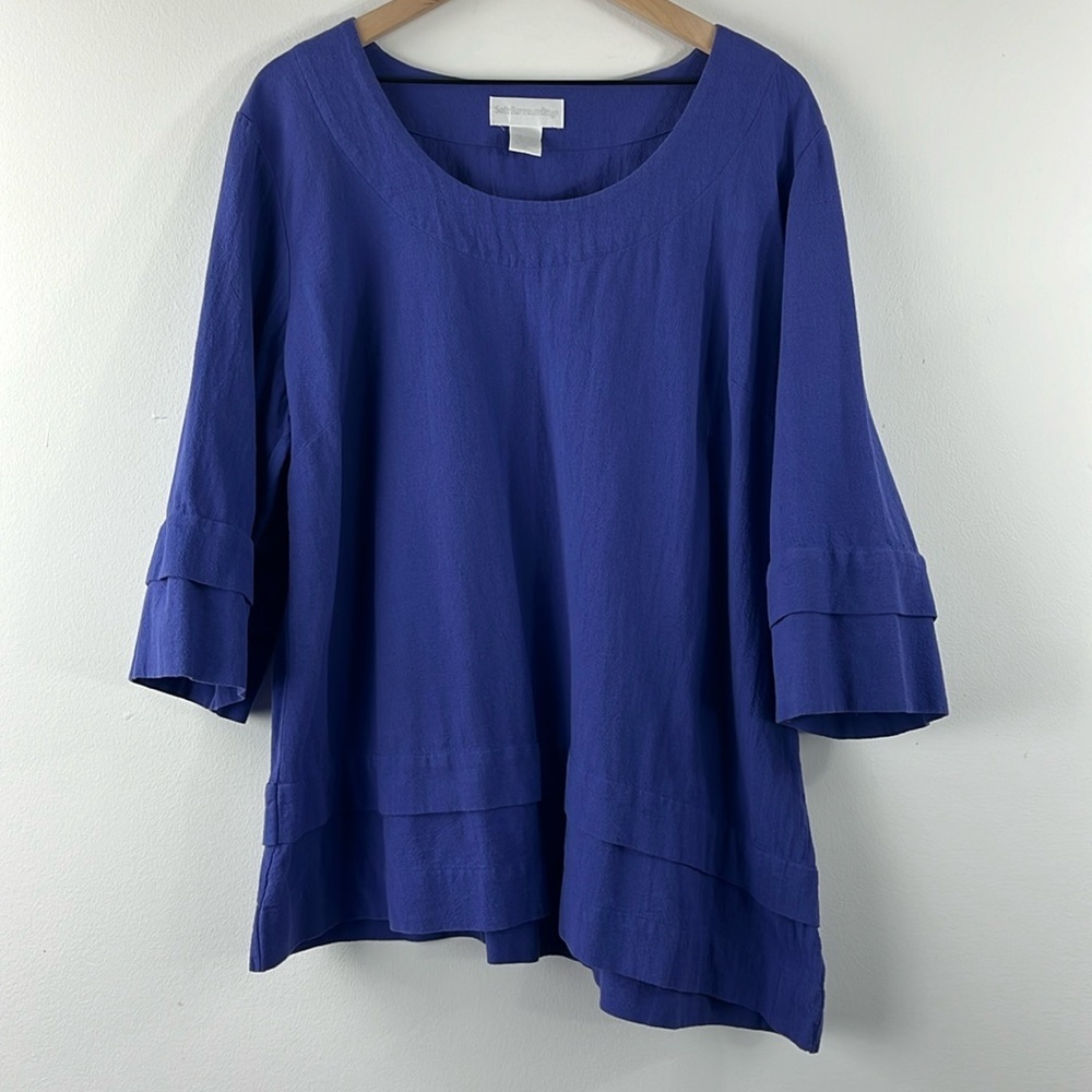 Soft Surroundings Blue Purple 100% Cotton Tiered Scoop Neck Top Womens Size 1X